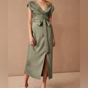 BHLDN Louisa Satin Charmeuse Wrap Midi Dress